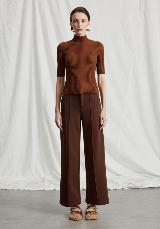 Half-Sleeve Ribbed Wave Turtleneck Cashmere Sweater